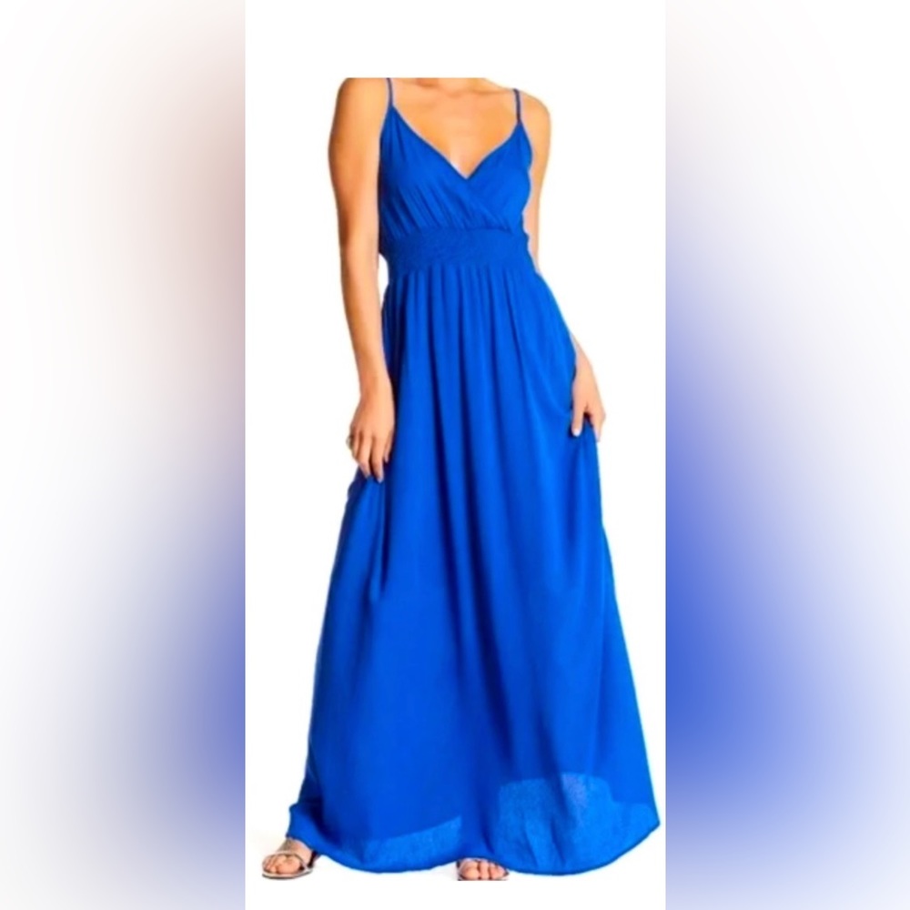West Kei | Crinkle Rayon maxi dress with smocking, cobalt blue. Size Medium